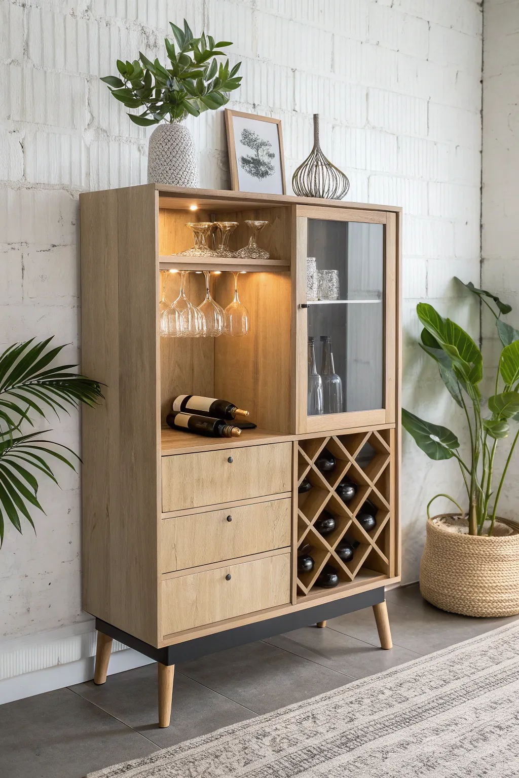 Elevate your home entertaining with a chic, repurposed bar cabinet that exudes elegance and simplicity. 🍷✨ #ScandinavianStyle #BohoVibes