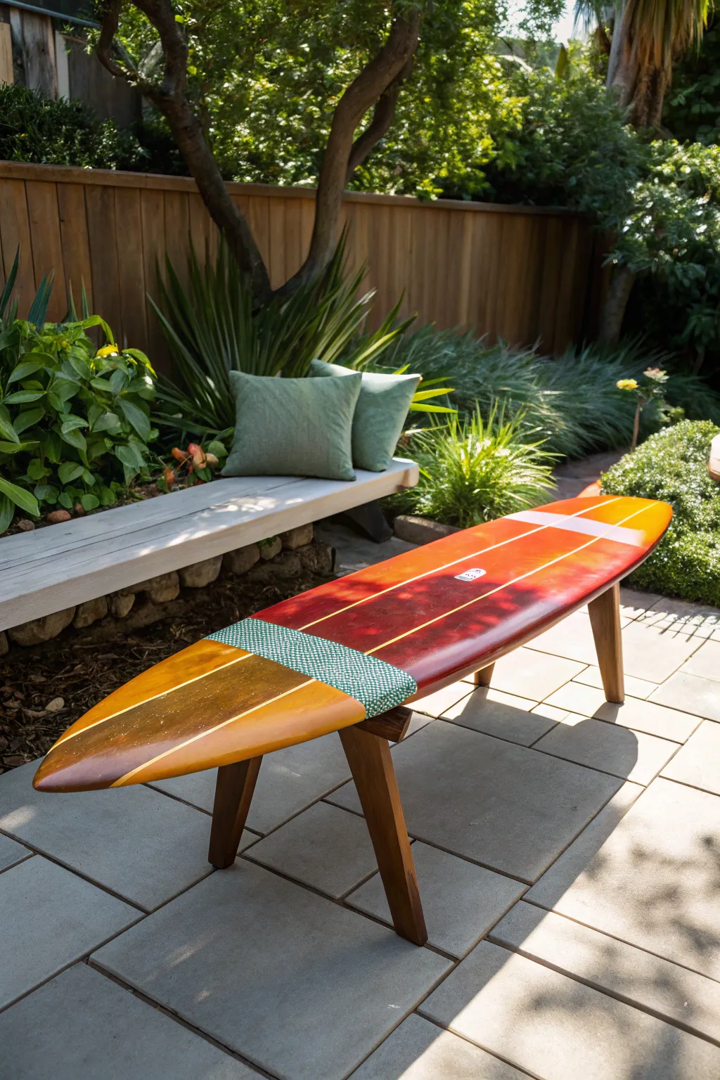Transform your space with this stunning surfboard bench—where craftsmanship meets coastal charm.
