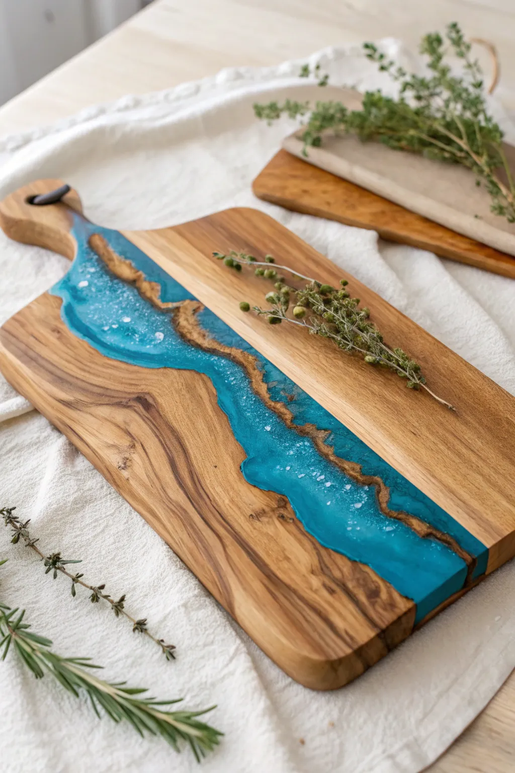 Elevate your table with the perfect blend of wood and resin beauty.