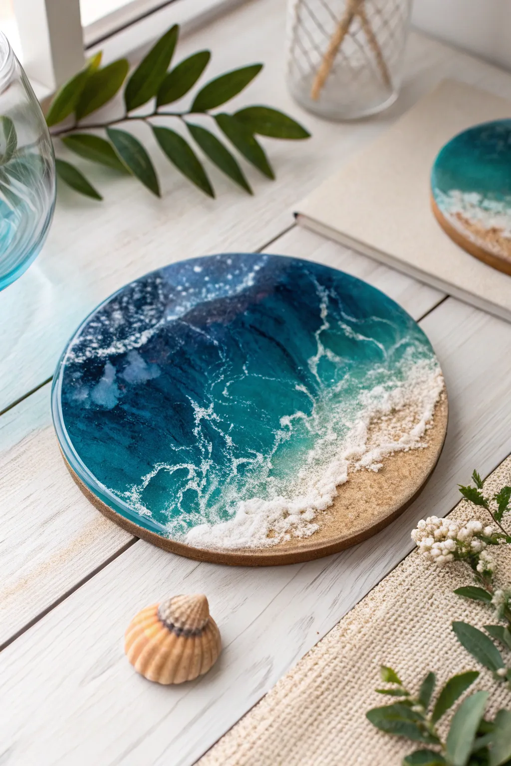 Transform your space with the serene elegance of ocean-inspired resin coasters. 🌊✨ #OceanBreeze #HandcraftedBeauty