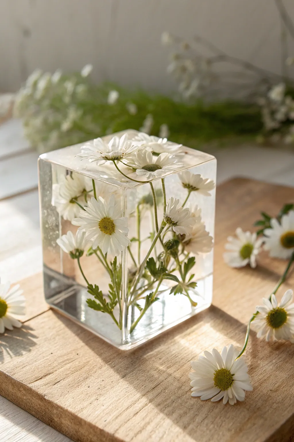 Capture nature's timeless beauty with a minimalist resin floral cube—perfect for adding a touch of everlasting spring to your space.