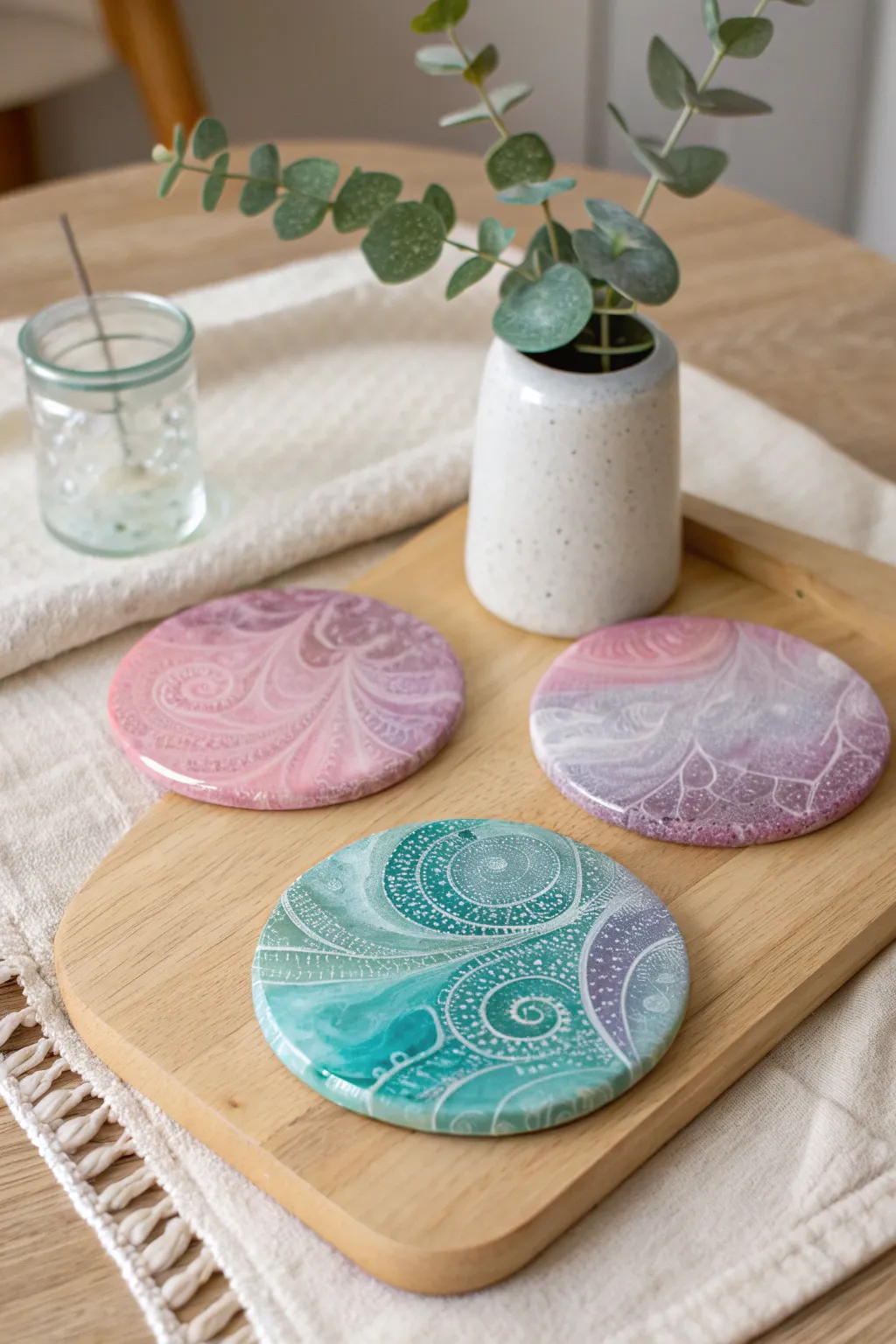 Elevate your coffee table with mesmerizing resin coasters, where simplicity meets artful design.