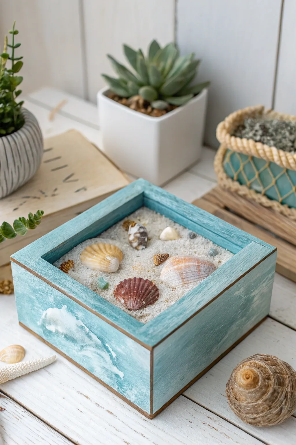Bring the tranquility of ocean vibes to your space with this elegant resin trinket box, perfect for storing summer memories.