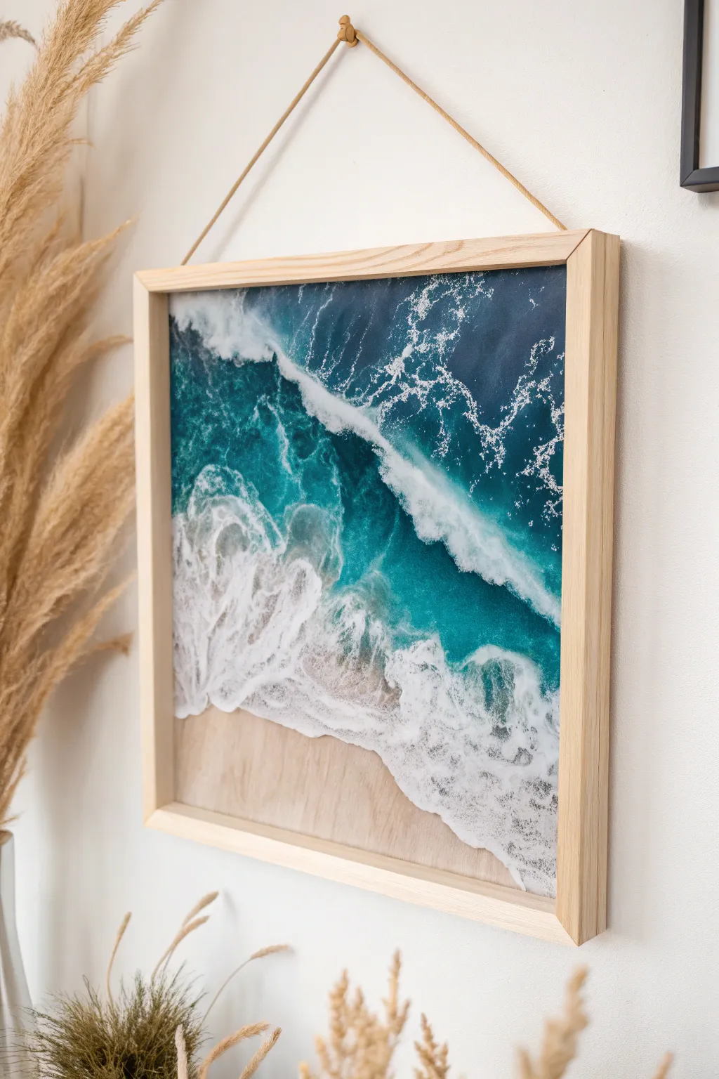 Embrace the tranquility of the ocean with these stunning resin waves, perfect for a minimalist home.