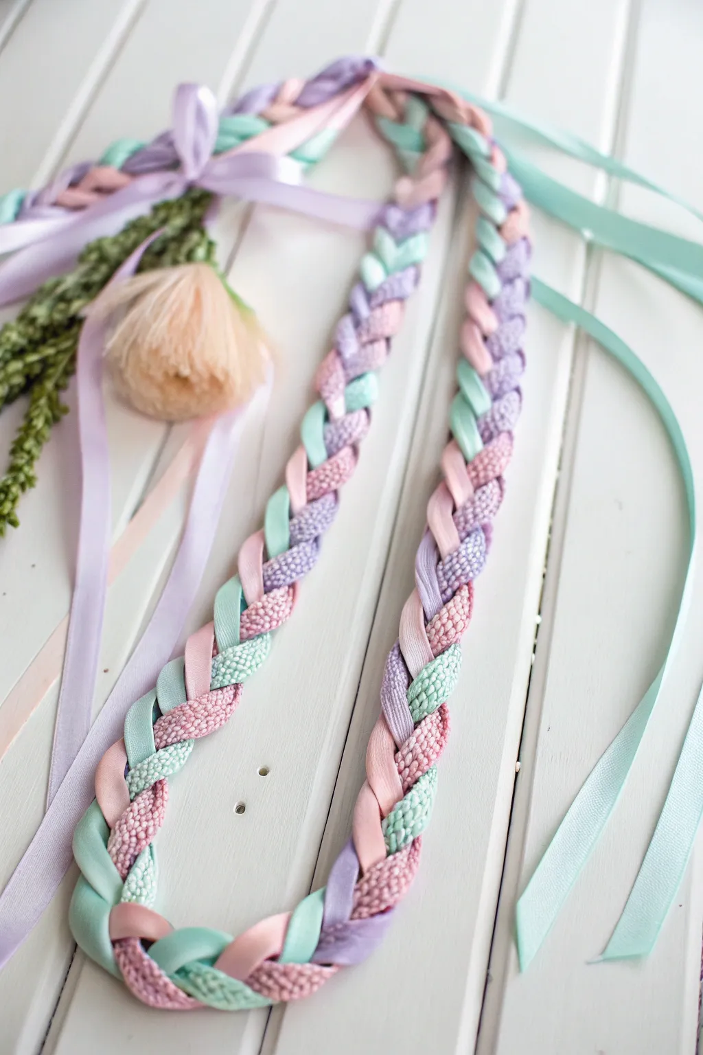 Master the art of elegance with a double braided ribbon lei—a perfect blend of simplicity and intricate beauty.