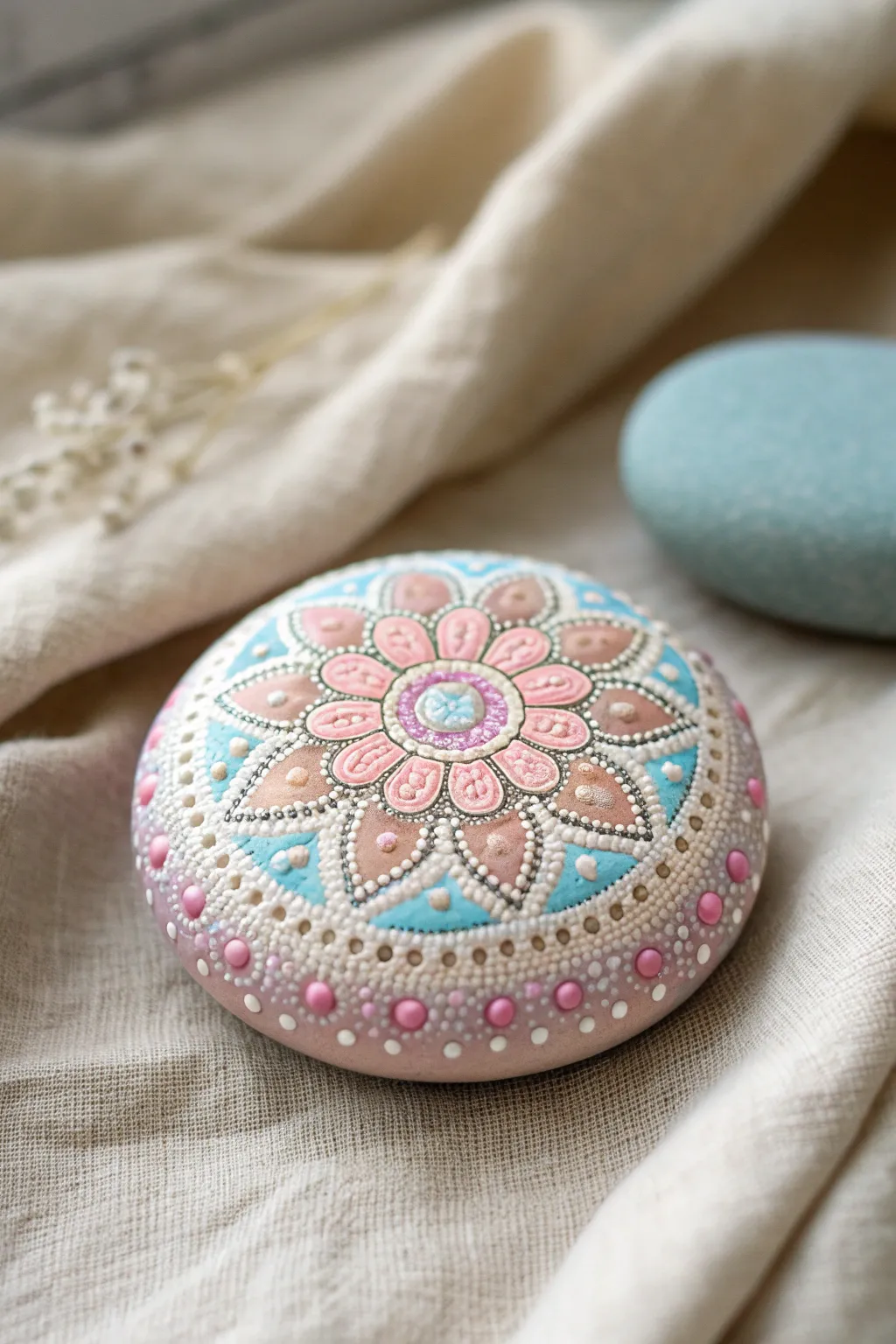 Find your zen with the calming art of mandala stone painting. #MandalaMagic #ScandiBoho