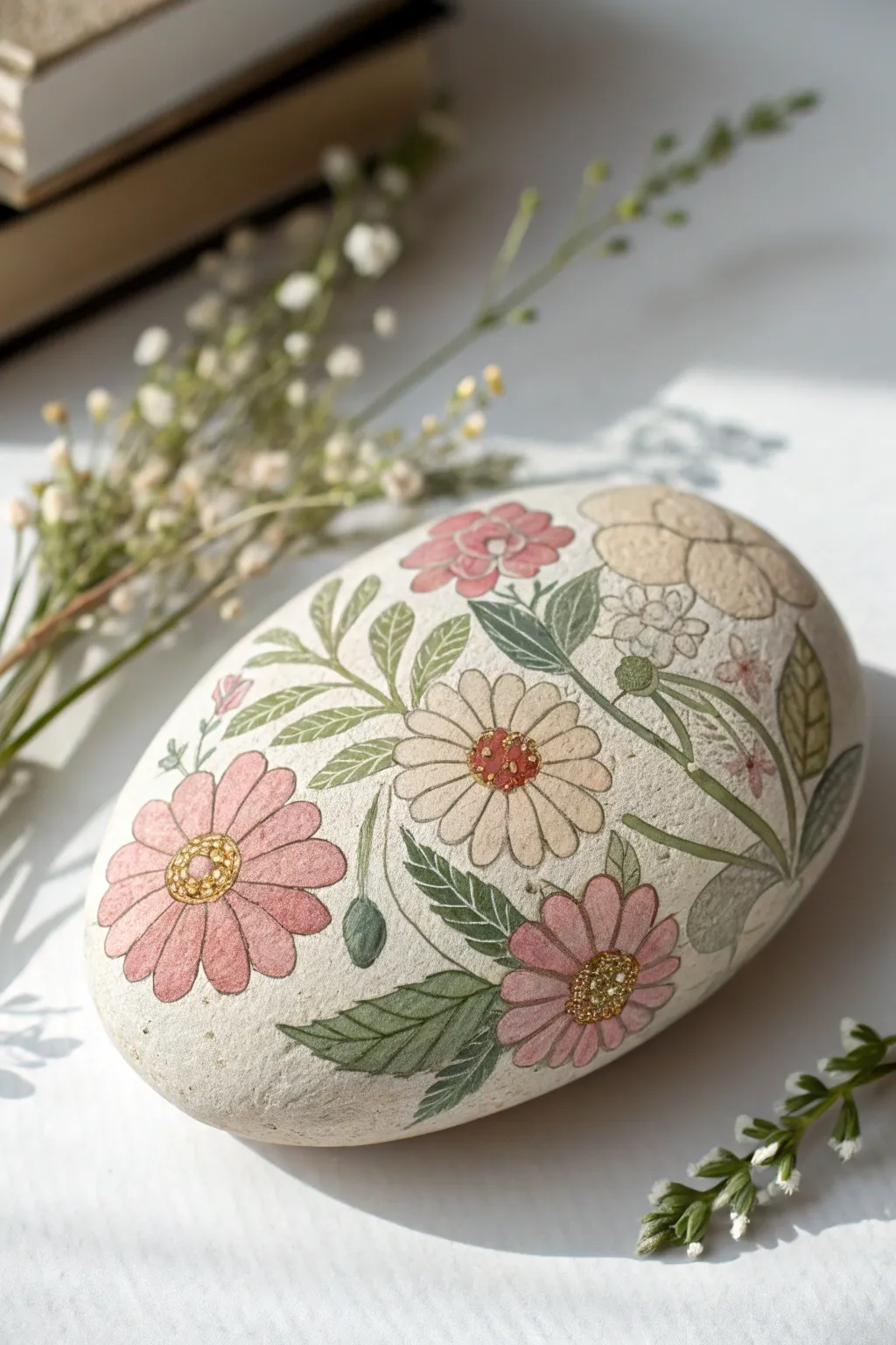 Bring a touch of spring indoors with nature-inspired rock art, where simplicity meets elegance.