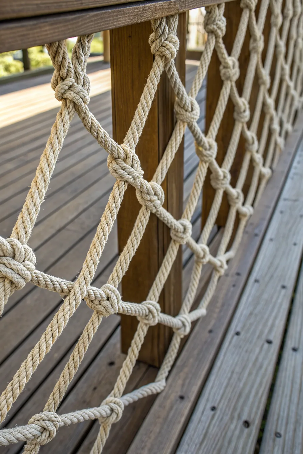 Elevate your deck with the timeless elegance of a crisscross rope railing.