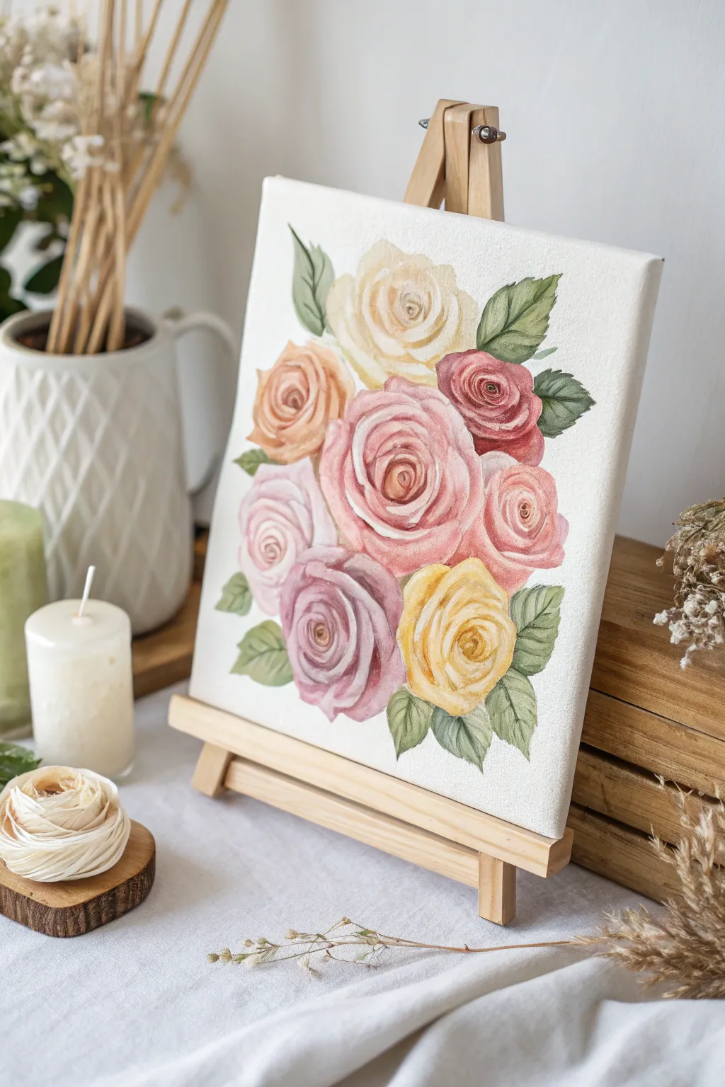 Embrace the art of simplicity with a captivating rose arrangement in soft pastels, perfect for adding a touch of natural beauty to your space.