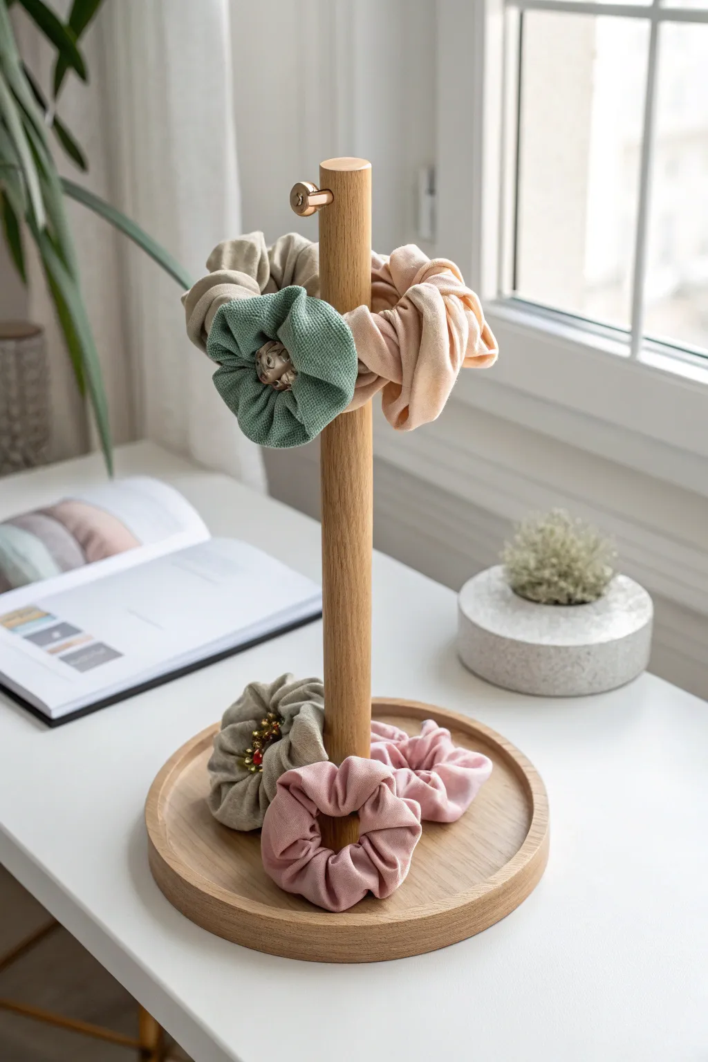 Elevate your scrunchie storage with minimalist elegance and boho charm! 🌿✨ #ScandinavianDesign #BohoBeauty