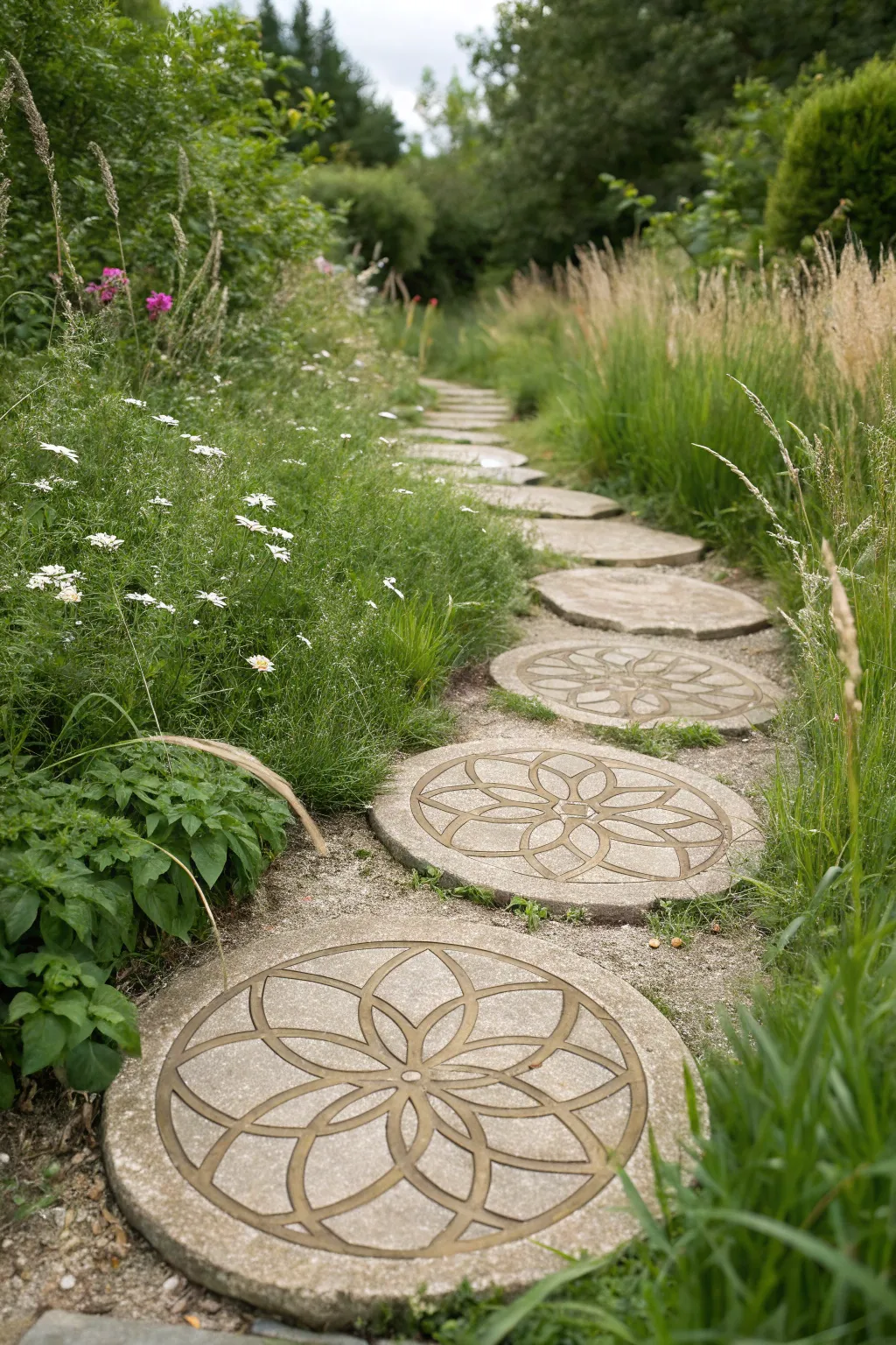 Step into serenity with a Seed of Life garden path, where geometry meets nature.