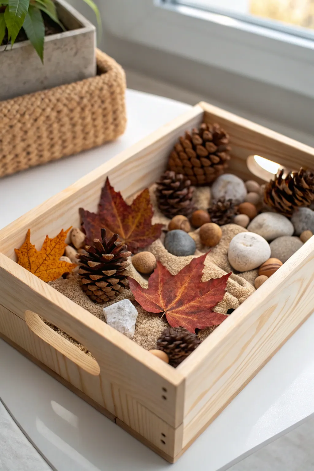 Discover nature's hidden treasures in this minimalist sensory bin, where simplicity meets the beauty of the outdoors.