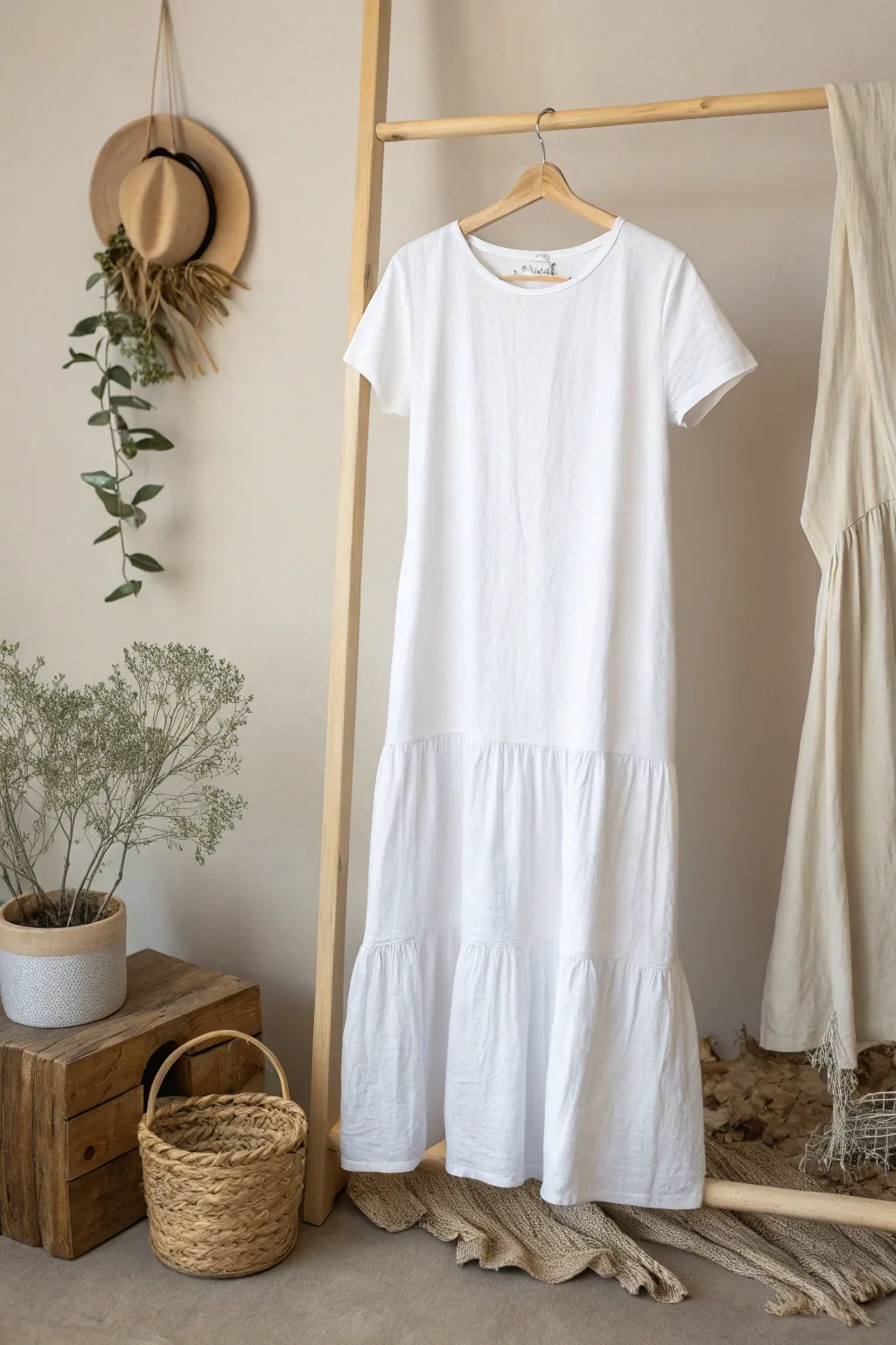 Elevate your style with a chic T-shirt dress transformation—where comfort meets elegance in Scandinavian simplicity.
