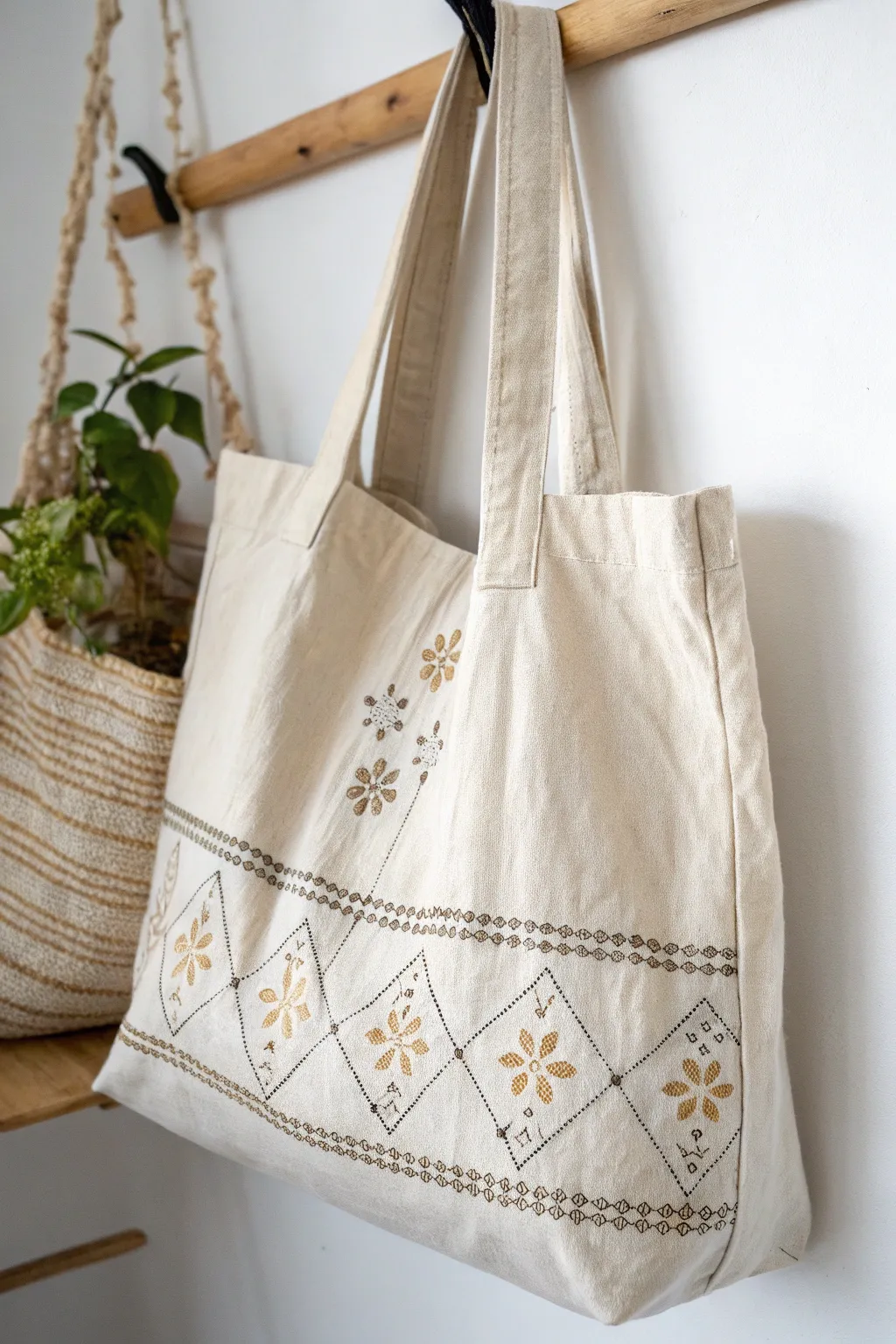 Effortlessly chic: A minimalist tote bag that blends Scandinavian simplicity with Boho charm.