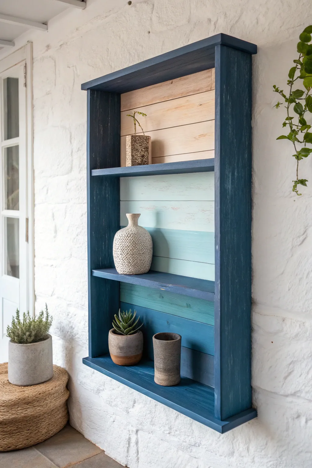 Transform your space with the calming elegance of ombre-painted shelves, blending serenity and style effortlessly.