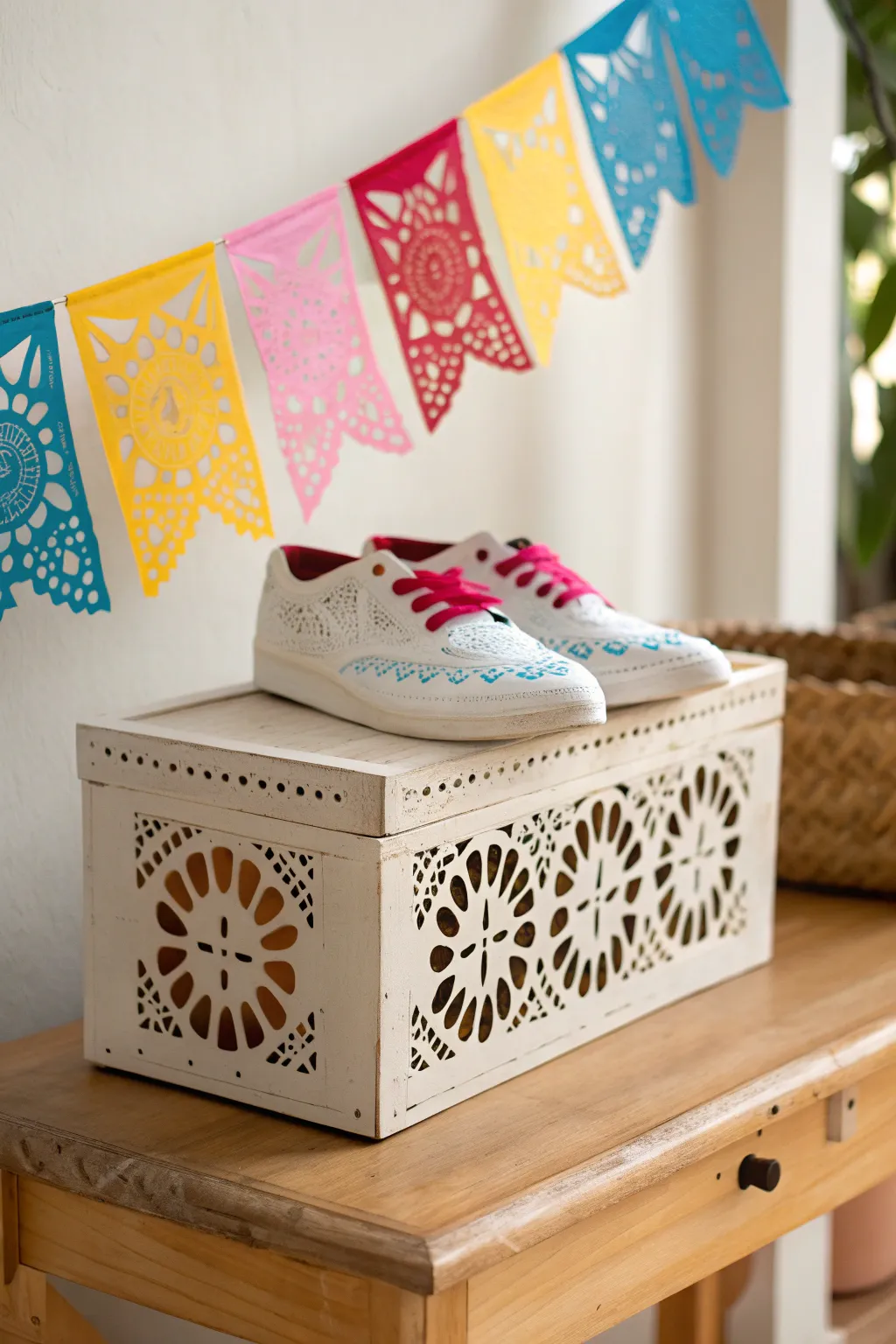 Add a splash of tradition and color with papel picado for your minimalist ofrenda.