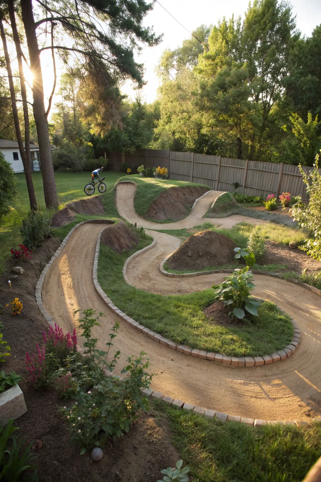 Embrace the thrill of a handcrafted Figure 8 motocross track, where craftsmanship meets adventure in your backyard.