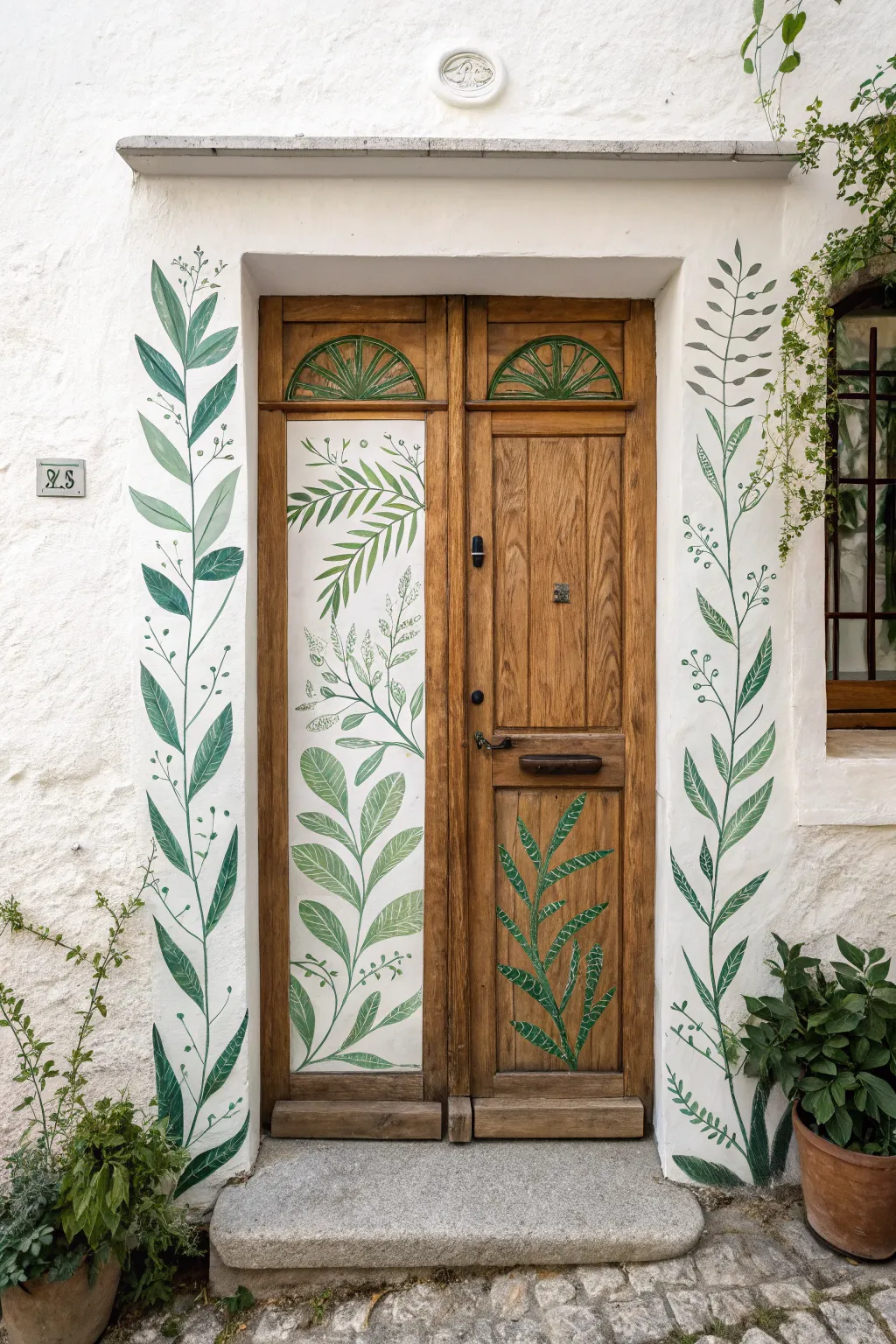 Bring nature indoors with subtle leafy art on your doors, transforming your space into a tranquil retreat.