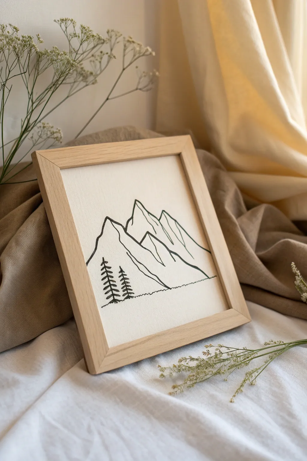 Embrace the serene beauty of mountains with minimalist silhouette sketches.