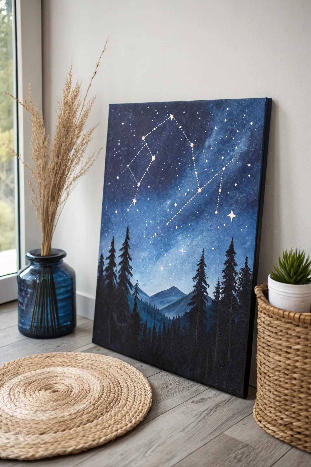 Embrace the serenity of a starry night with minimalist elegance.
