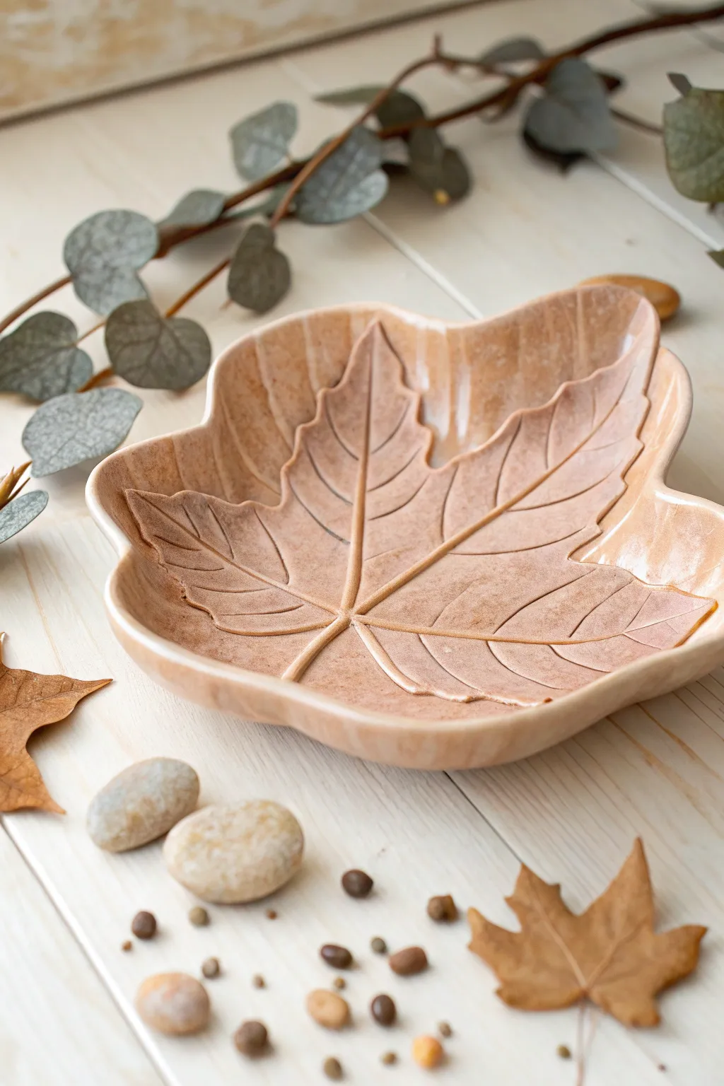 Embrace nature with this exquisite leaf-shaped slab vessel, where simplicity meets artisanal beauty.