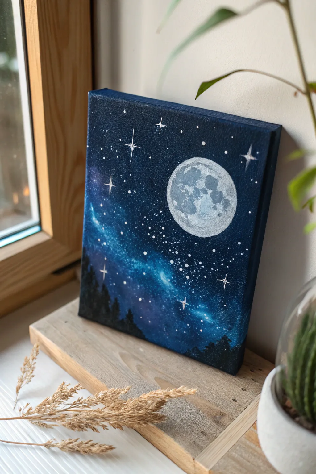 Embrace the celestial magic with this minimalist night sky painting, a perfect blend of simplicity and wonder.