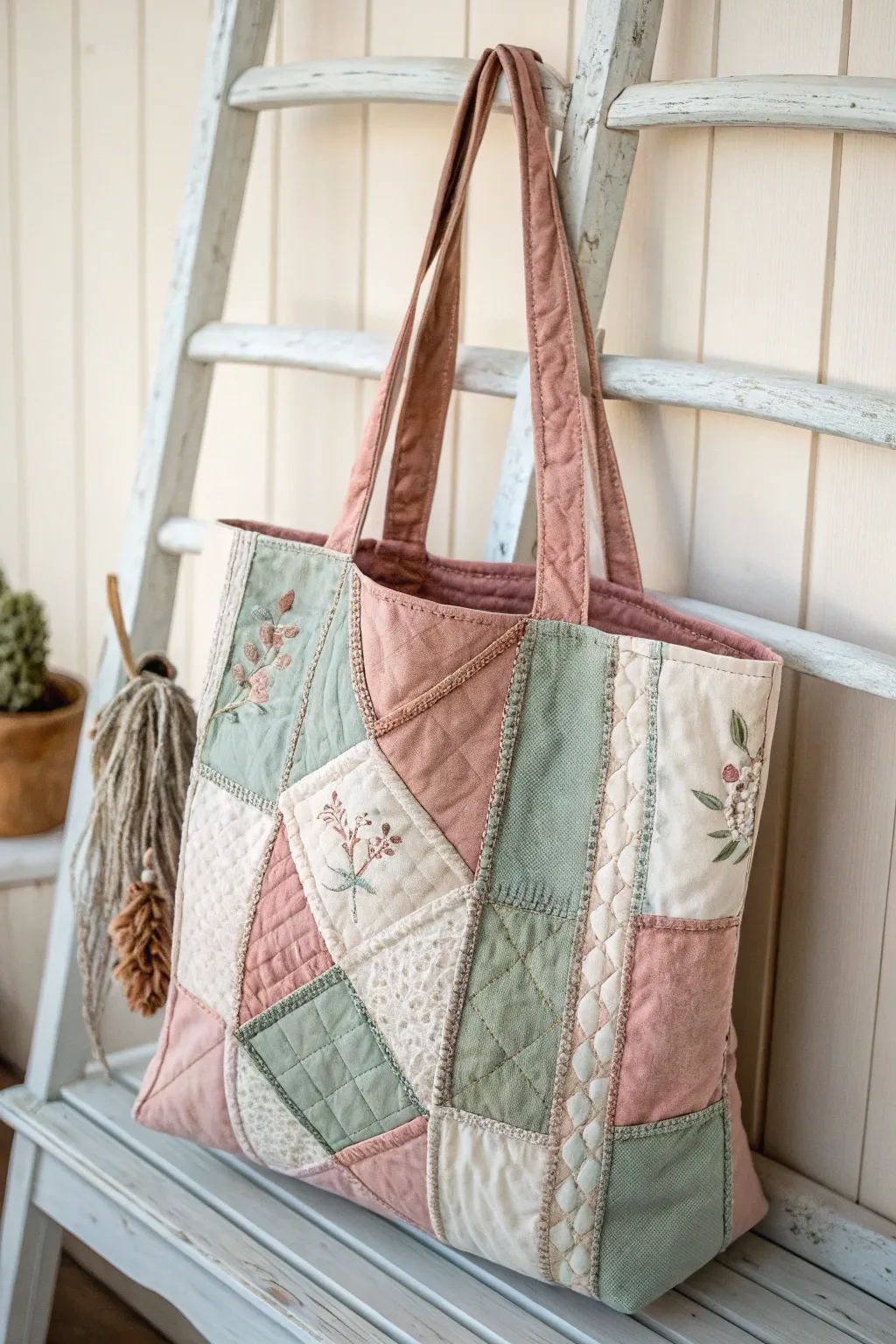 Embrace simplicity and craftsmanship with this charming patchwork tote bag, perfect for adding a touch of unique elegance to any outfit. #HandcraftedBeauty