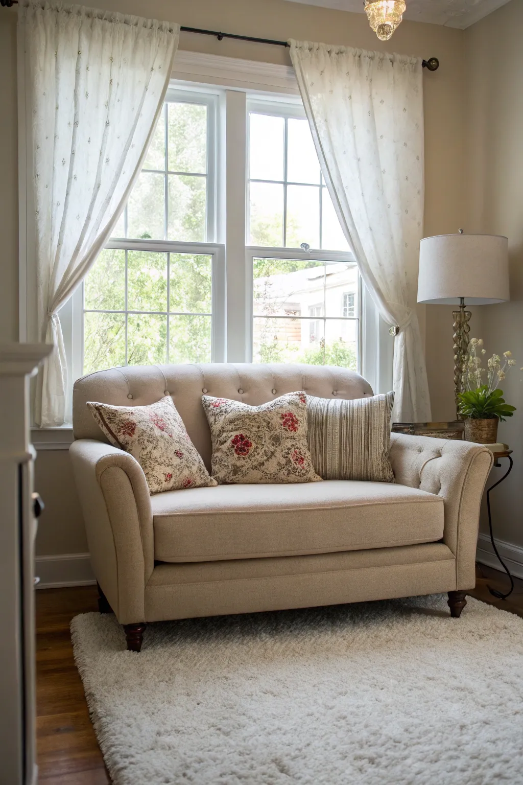 A stylish loveseat adds elegance and extra seating to your bedroom.