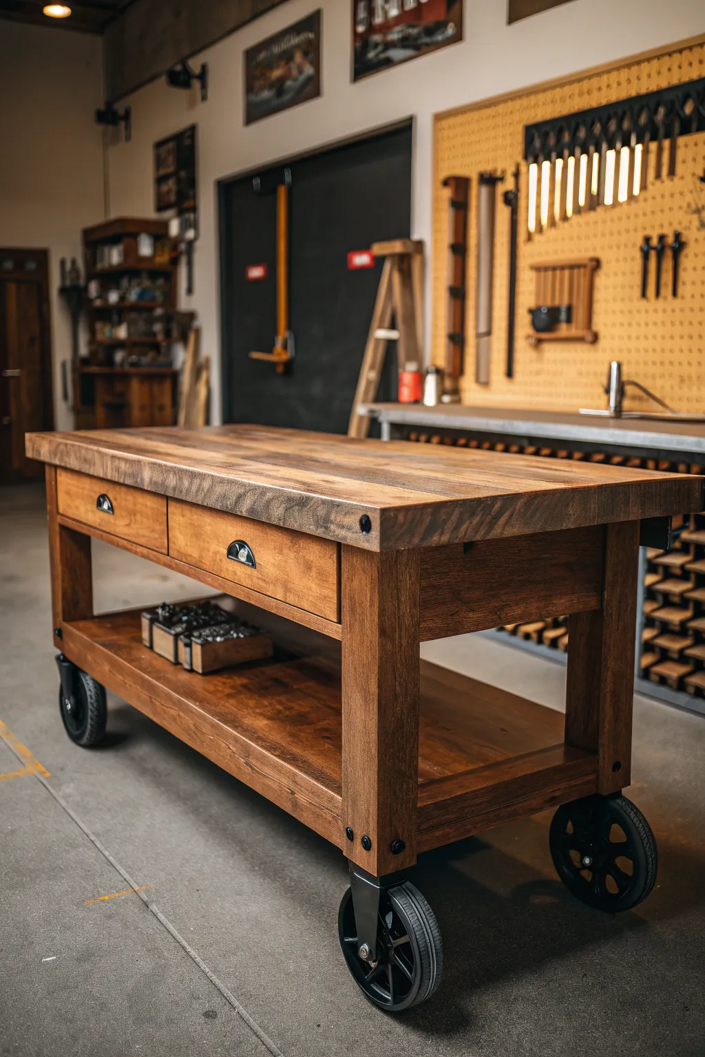 Transform your workspace effortlessly with a mobile workbench—where craftsmanship meets convenience.