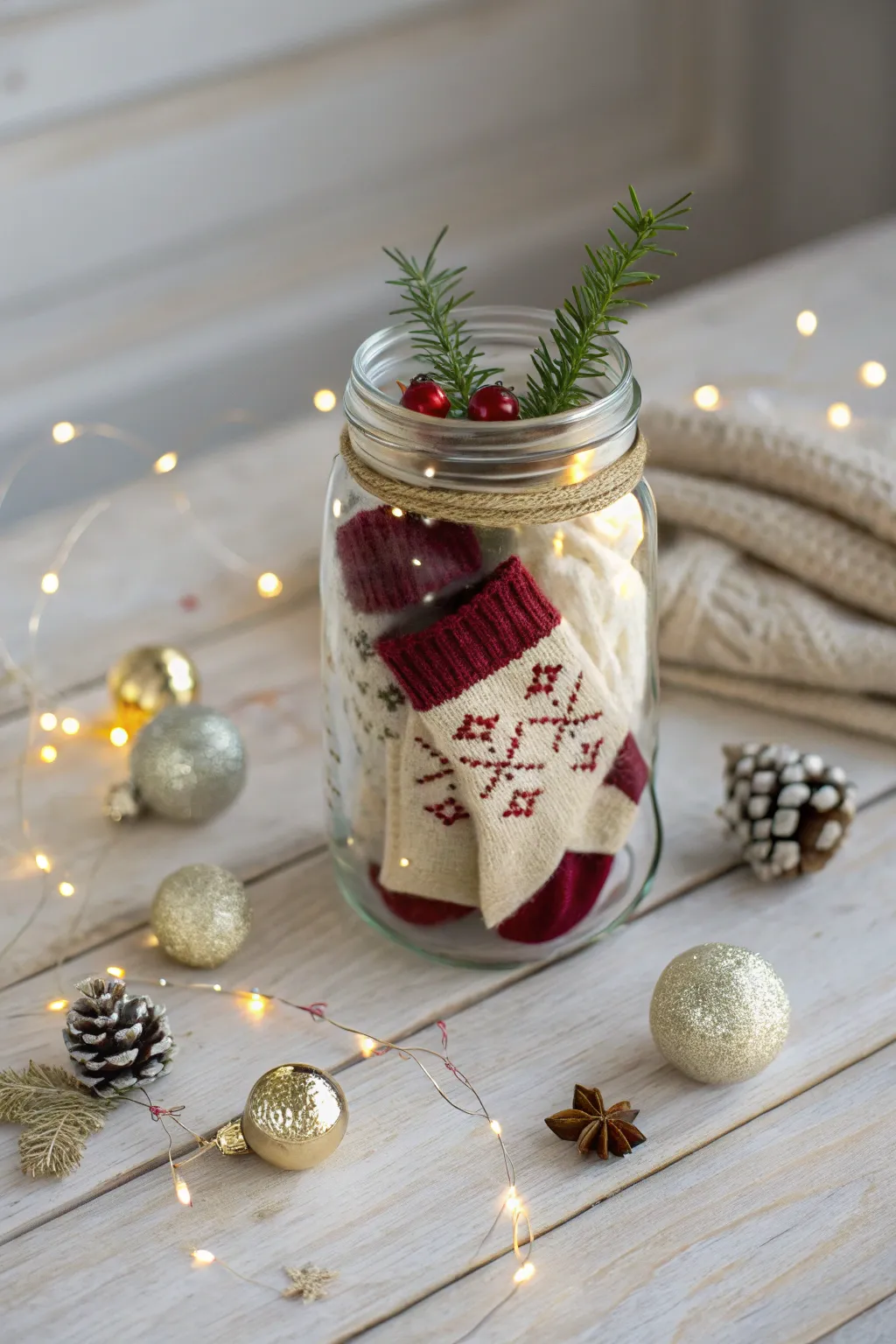 Capture the spirit of the holidays with a delightful sock jar gift – a cozy surprise wrapped in elegance.