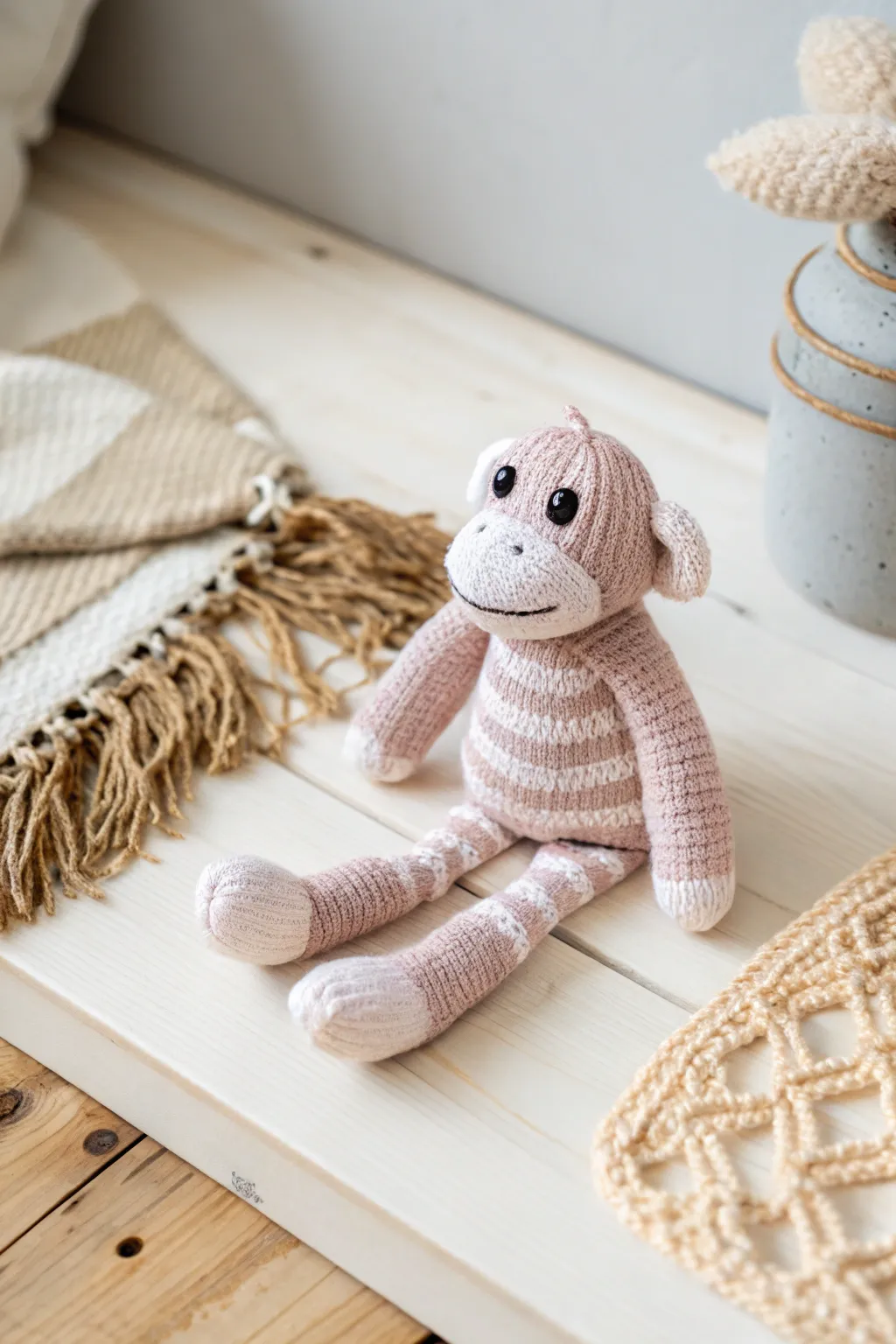 Discover the charm of handcrafted miniature sock monkeys - the perfect blend of whimsy and minimalist design.