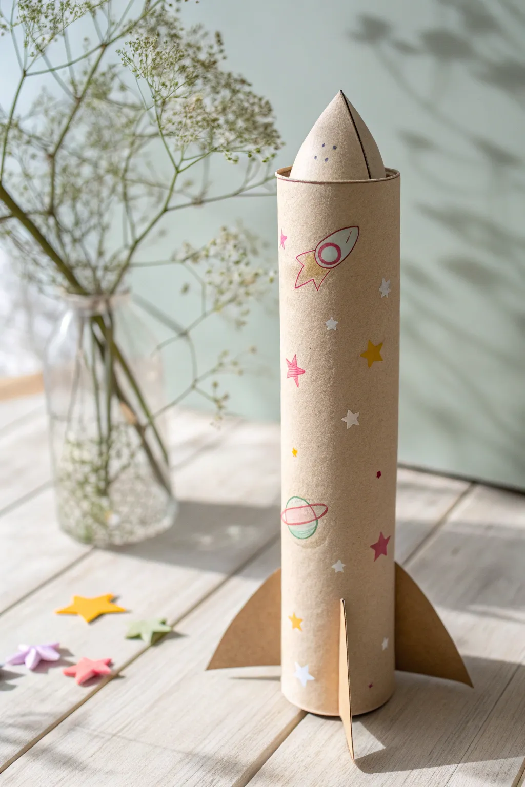 Launch your imagination with this charming cardboard tube rocket—where simplicity meets creativity!