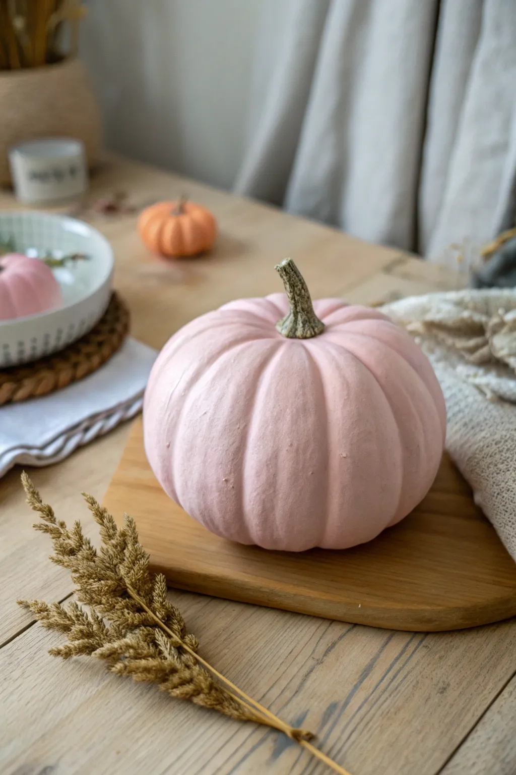 Embrace Chalky Charm: Transform pumpkins with pastel chalk spray paint for a rustic, cozy touch.