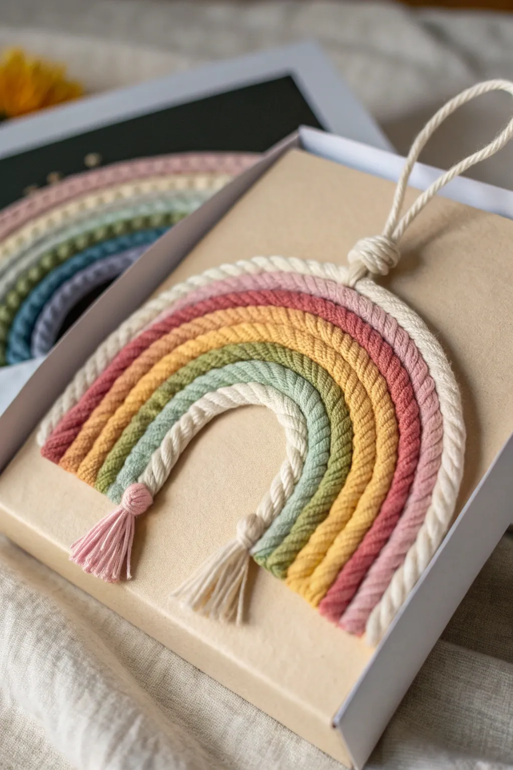 Add a touch of handcrafted charm to your space with this stunning rainbow yarn art! 🌈✨ #CraftWithColor #MinimalistArt