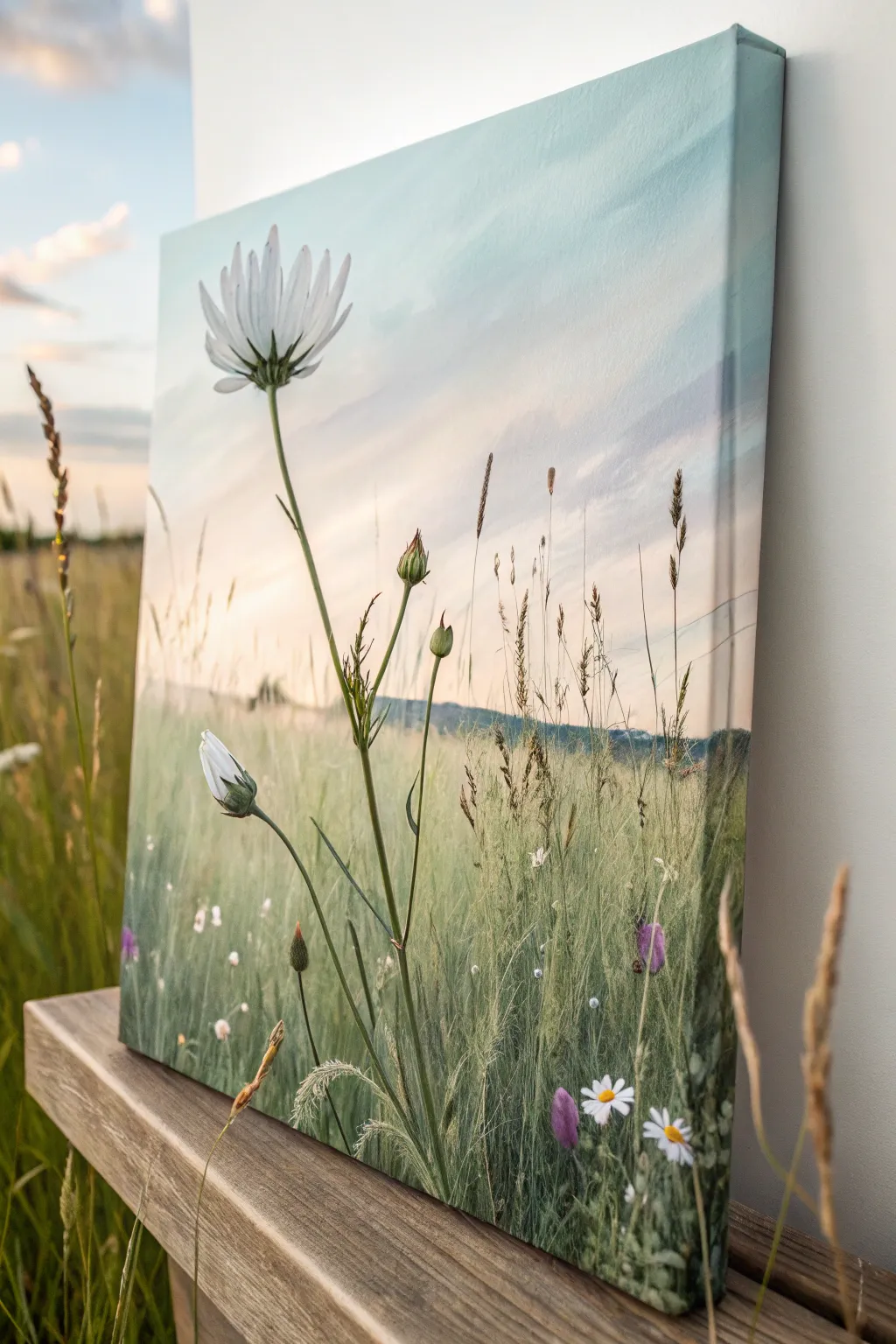 Embrace the art of simplicity with a serene field of wildflowers on canvas.