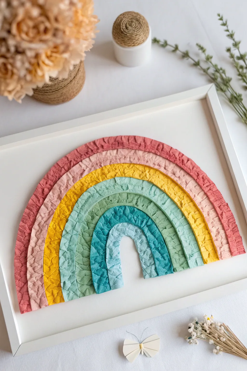Crafted Colors: Embrace the beauty of simplicity with this vibrant rainbow collage, a delightful expression of creativity and color.