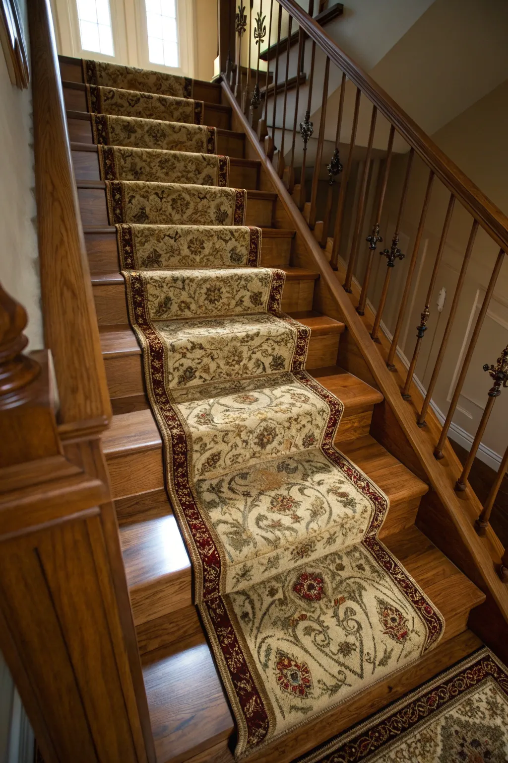 Transform your staircase with a handcrafted carpet runner that marries comfort and elegance.