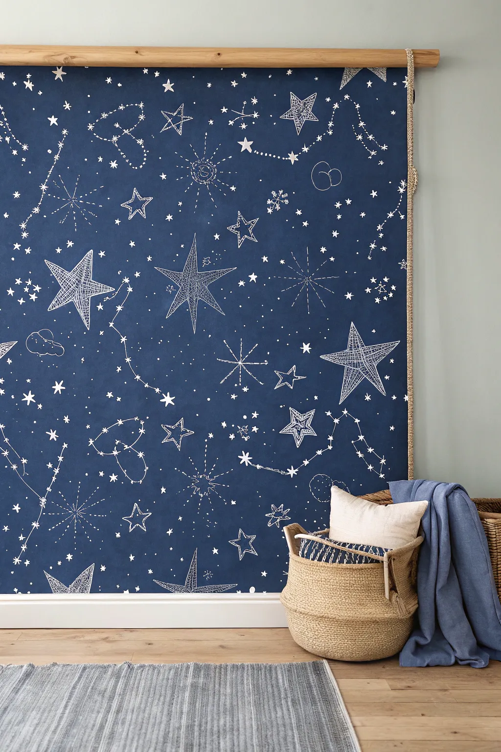 Bring the serene beauty of a starry night sky into your space with this minimalist wall mural. 🌌✨