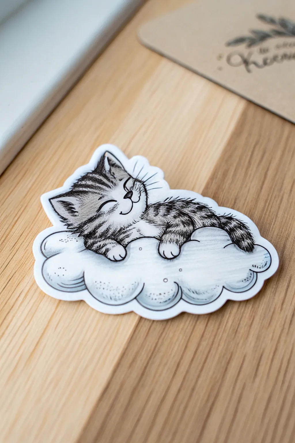 Whimsical kitten on a cloud: Perfect for your playful sticker collection!