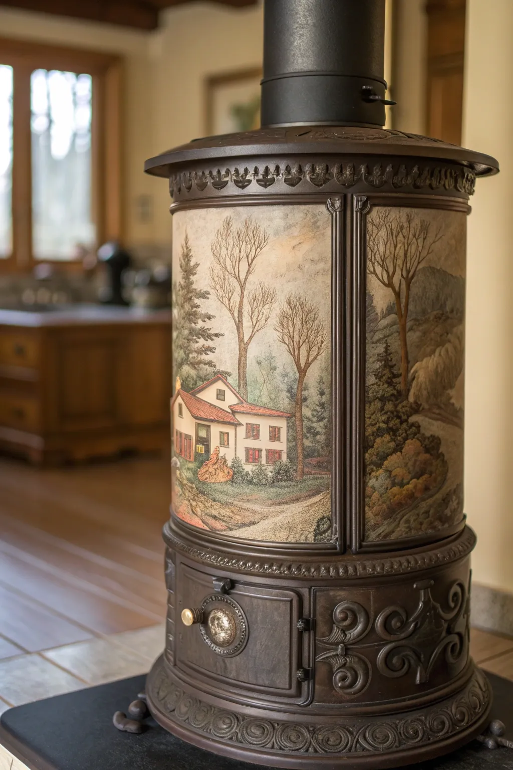 Transform your space with a vintage-inspired stove pipe cover that doubles as art.