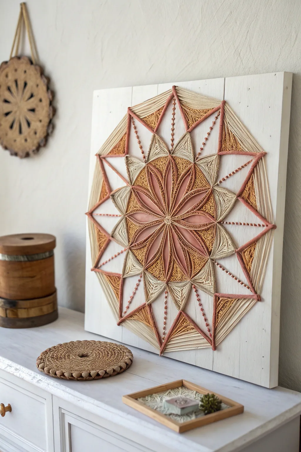Add a modern twist to your space with geometric string art—where simplicity meets elegance.