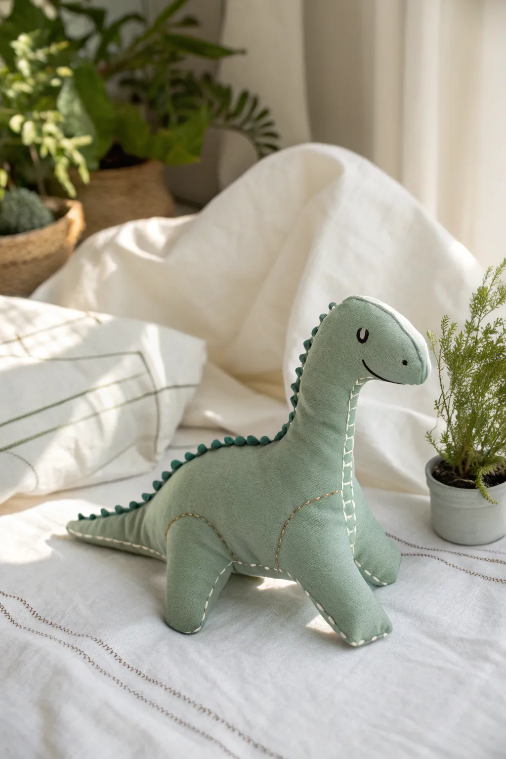Bring prehistoric charm to life with this minimalist dinosaur plushie, perfect for sparking little imaginations in a stylish, Scandinavian-inspired space.