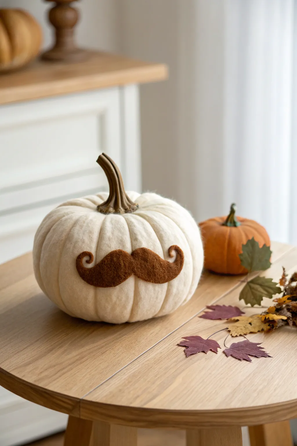 A dapper pumpkin with a mustache - adding a quirky twist to your autumn decor!