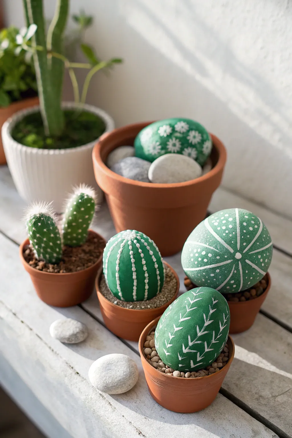 Bring a touch of desert charm to your home with these delightful painted rock cacti—no green thumb required!
