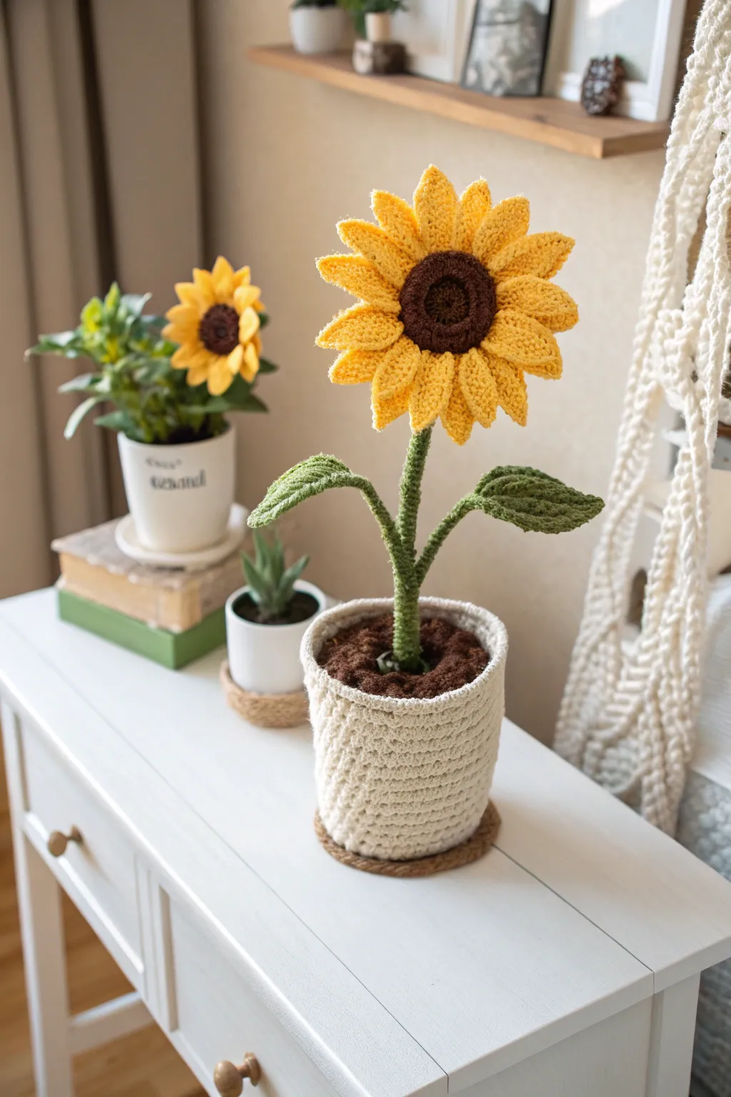 Bring a touch of nature's warmth to your space with this charming crochet sunflower!