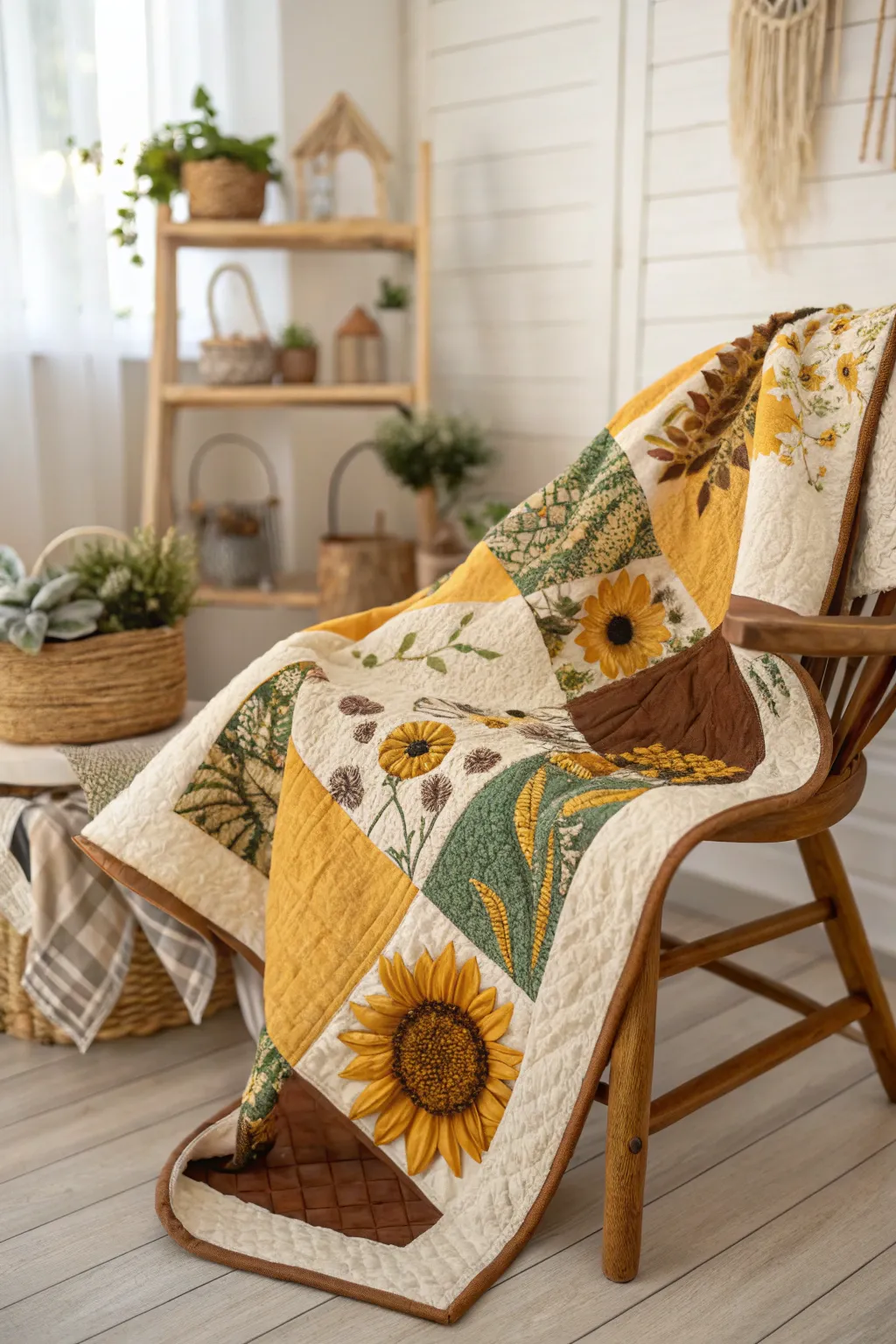 Embrace the warmth of sunflower hues with a quilt that blossoms with every stitch.