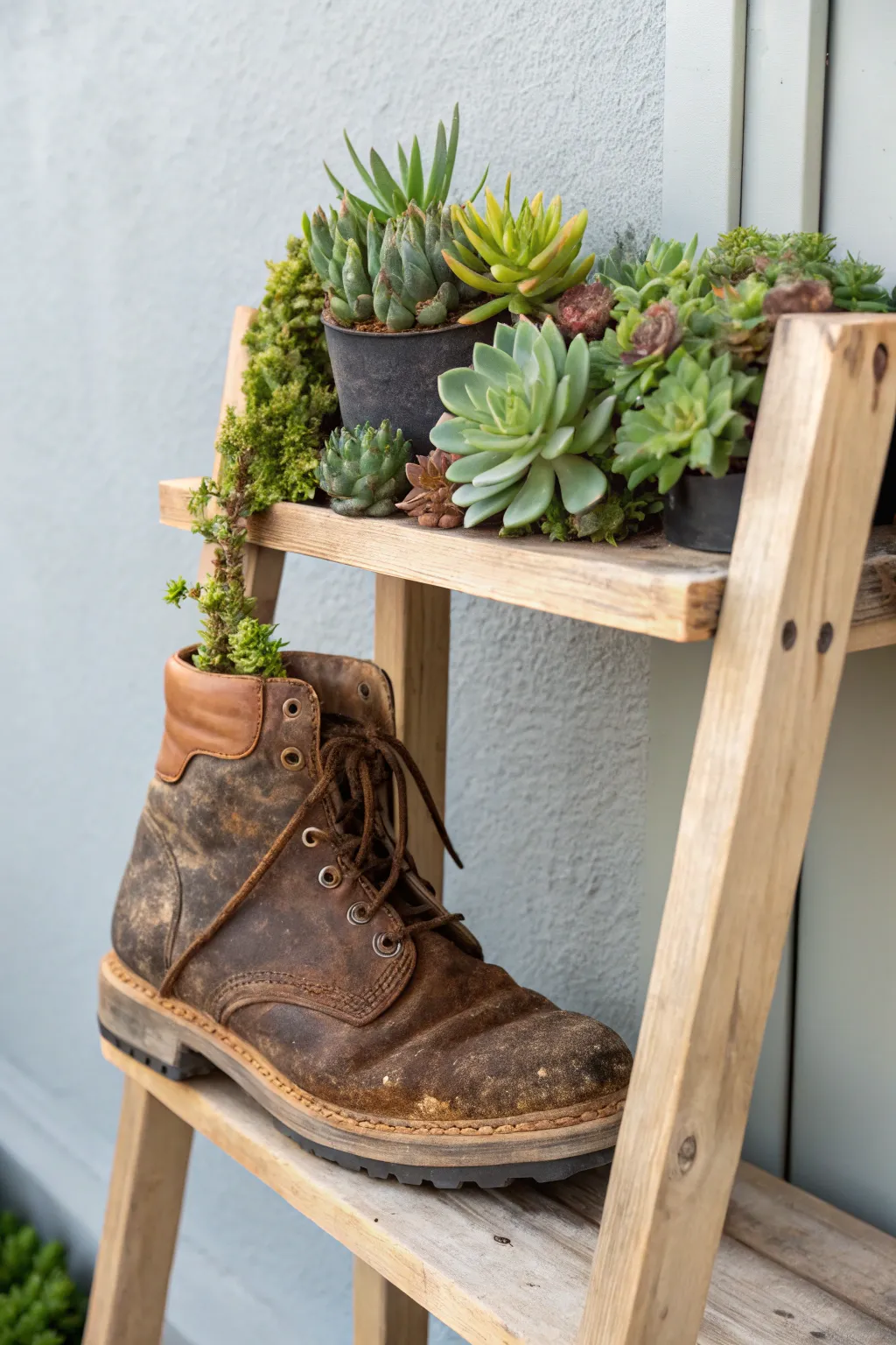 Give old items a new life—transform a worn-out boot into a stunning succulent planter!