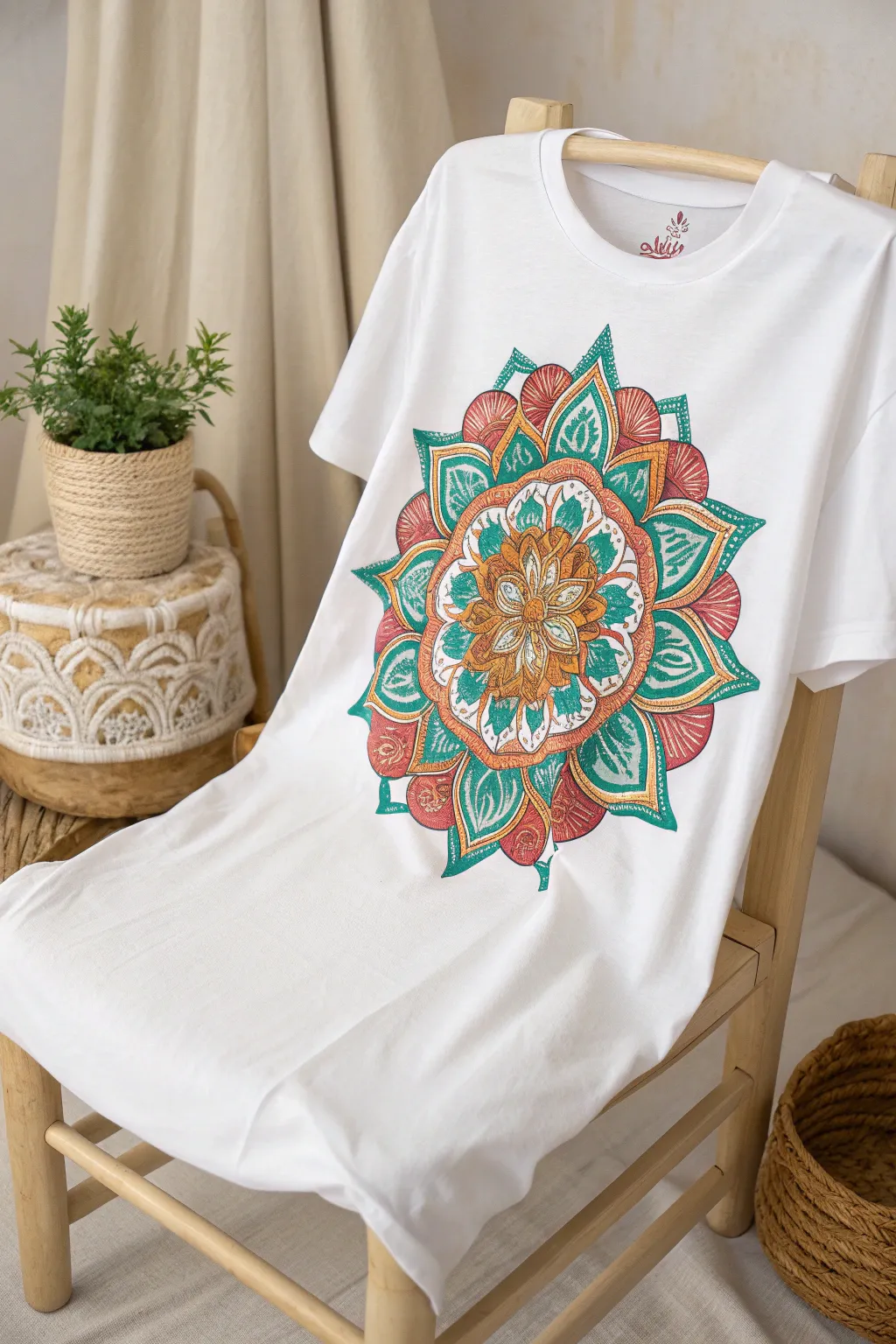 Unleash your creativity with mandala magic: transform your t-shirt into a canvas of tranquility and beauty.
