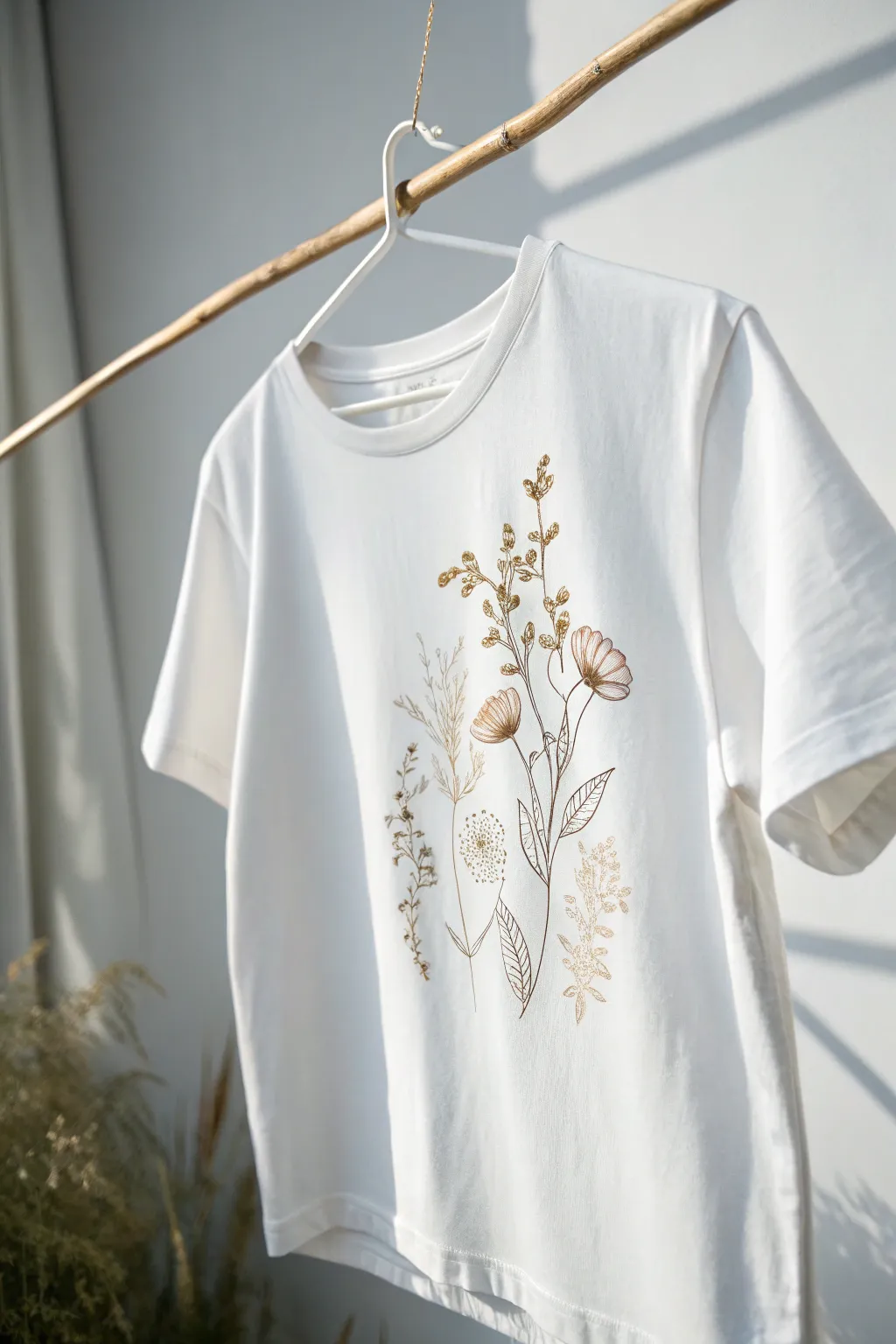 Transform your tee into a canvas of minimalist elegance with handcrafted illustrations.