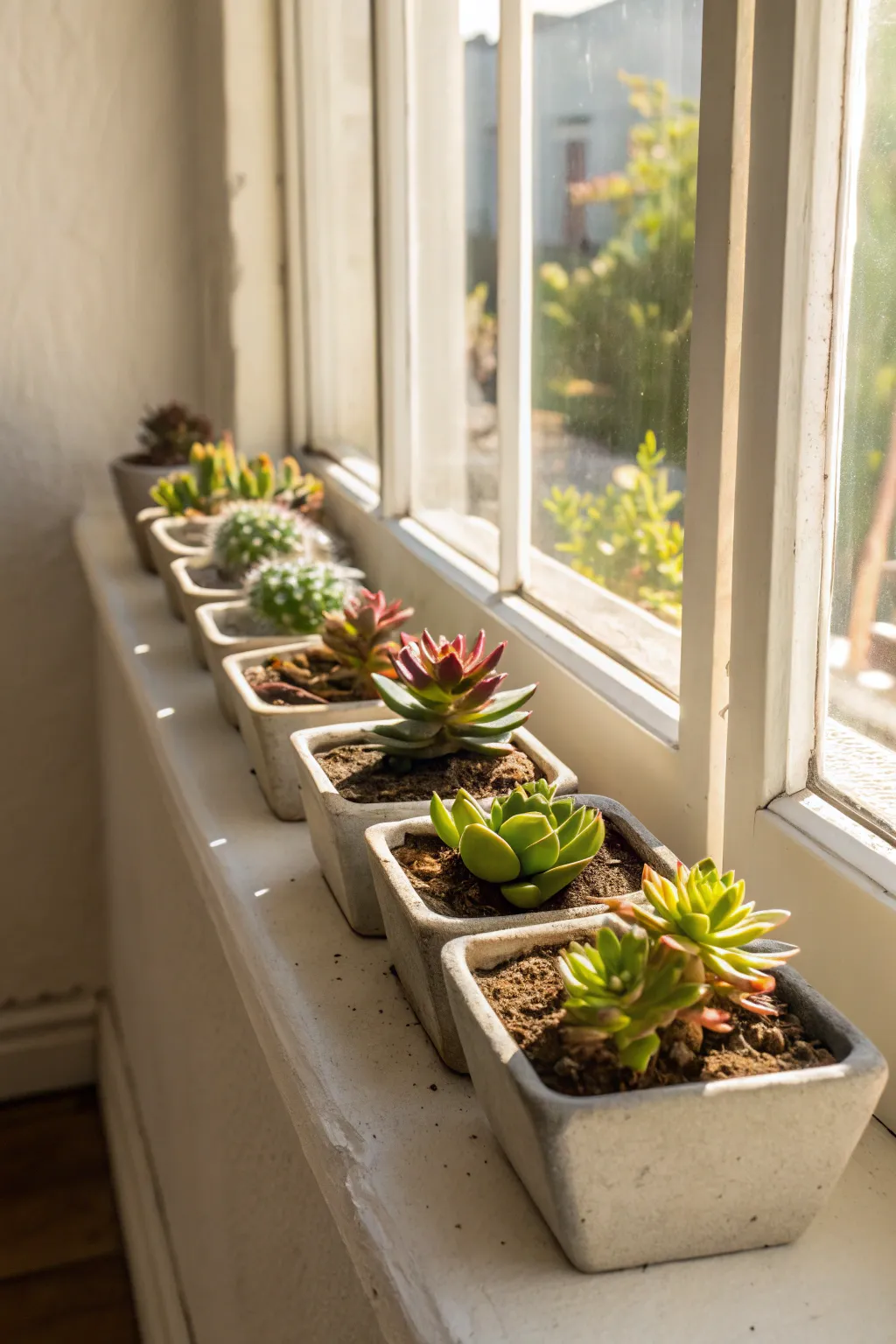 Miniature succulents bring life to any windowsill.